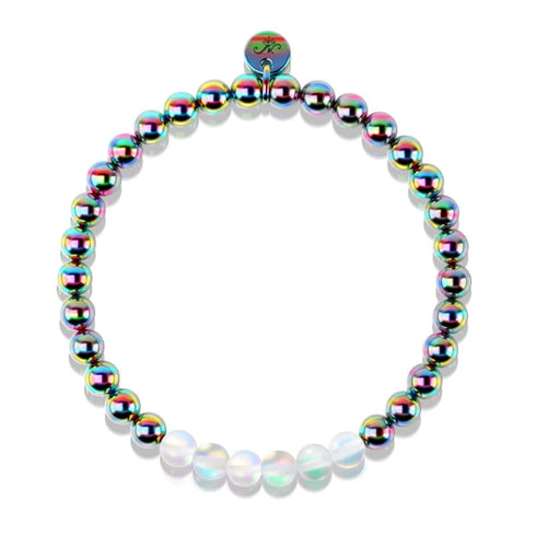 Arc-en-ciel Blanc | Licorne Argent | Bracelet d'expression en verre de sirène
